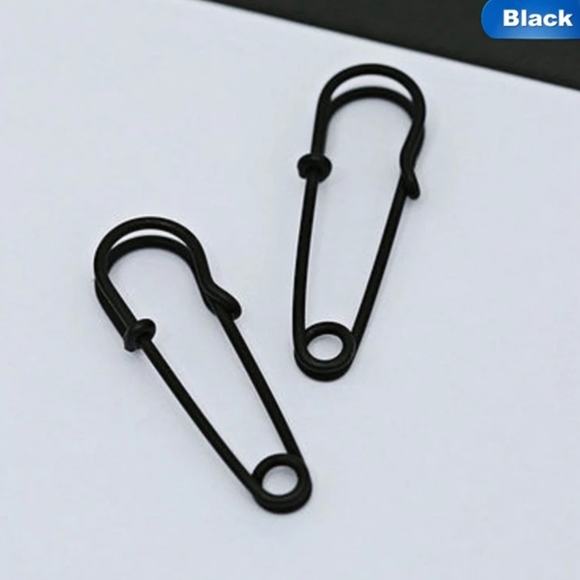 Safety Pin Earrings Black Silver or Yellow Gold - Picture 2 of 5
